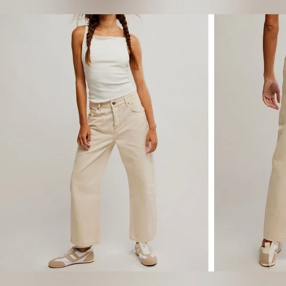 NWOT Free People We The Free Deep Trance Dropped Boyfriend Jeans casual khaki 25 - Picture 3 of 12